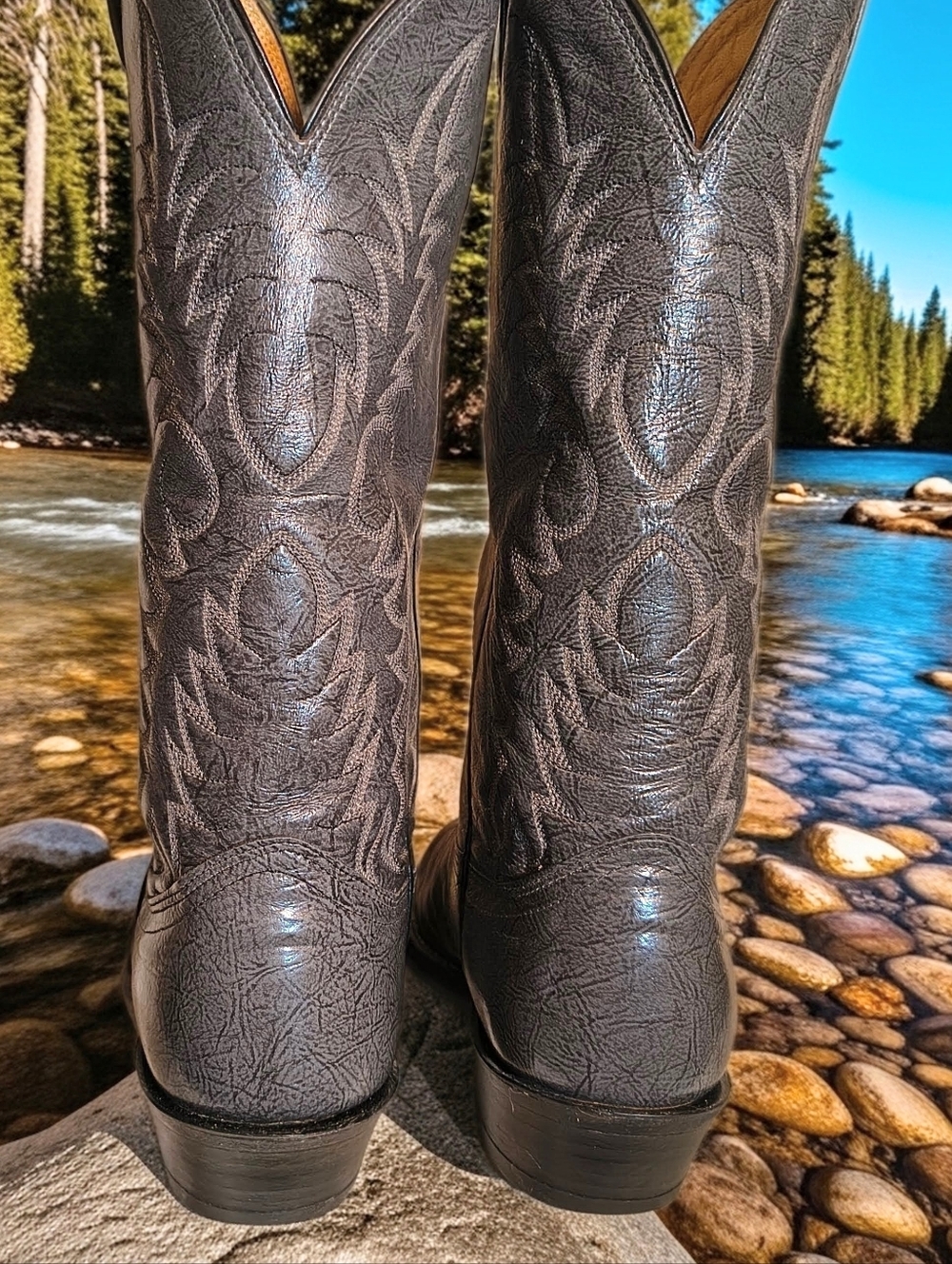 Men's Nocona Western Leather Cowboy Boots 8.5D Gray, Excellent Vintage Condition - Picture 4 of 10